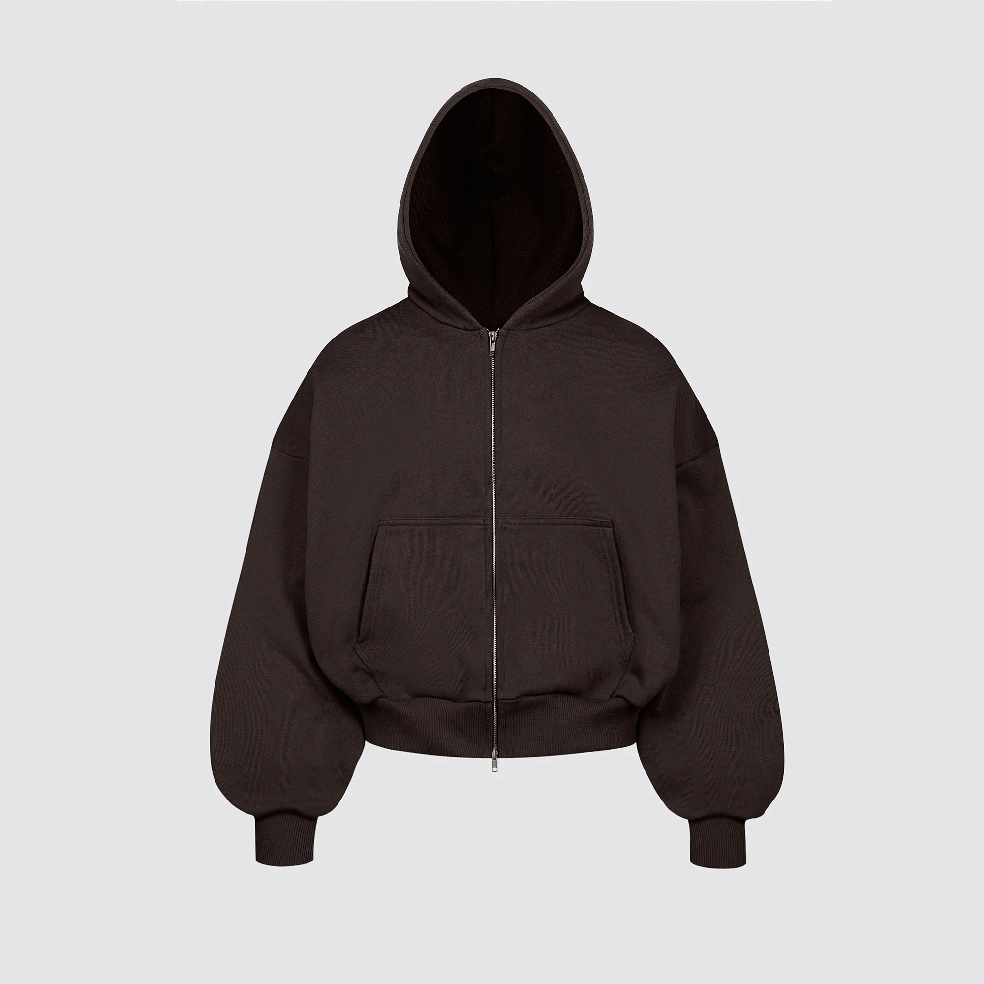Boxy Flowy Double Zip Hoodie (Dark Chocolate)