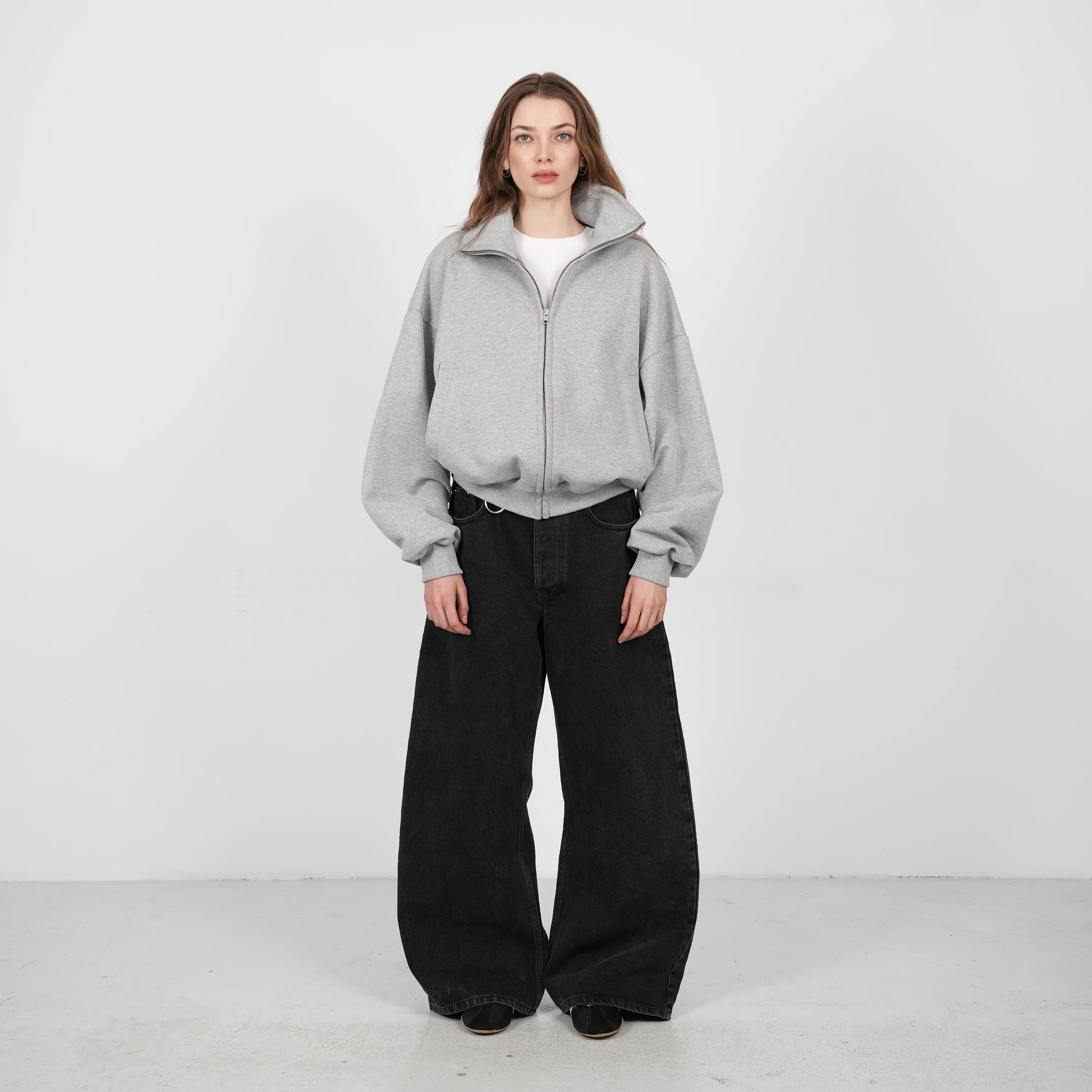 Boxy Flowy Full Zip (Grey) - Image 4