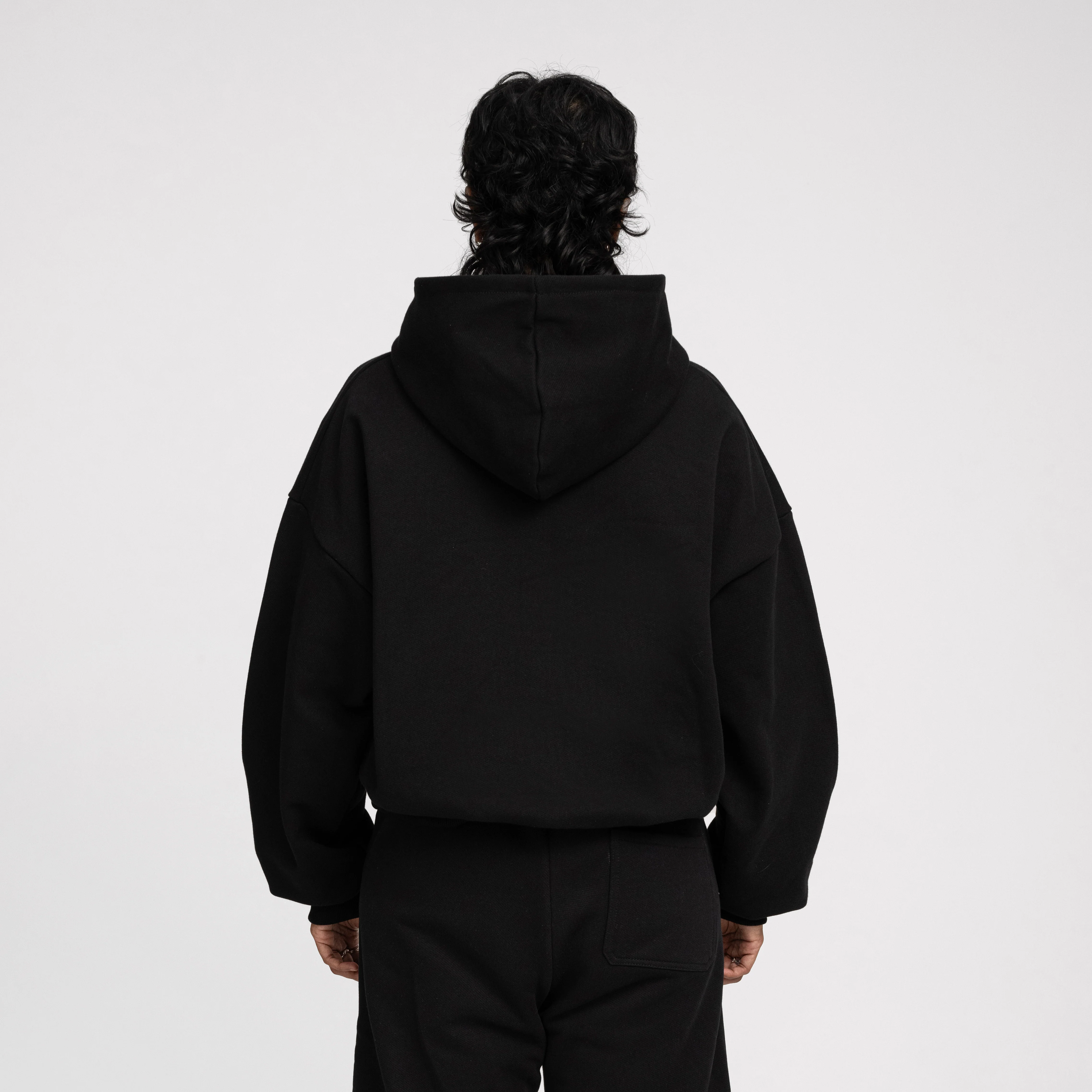 Boxy Ultra Heavyweight Double Zip Hoodie (Black) - Image 7