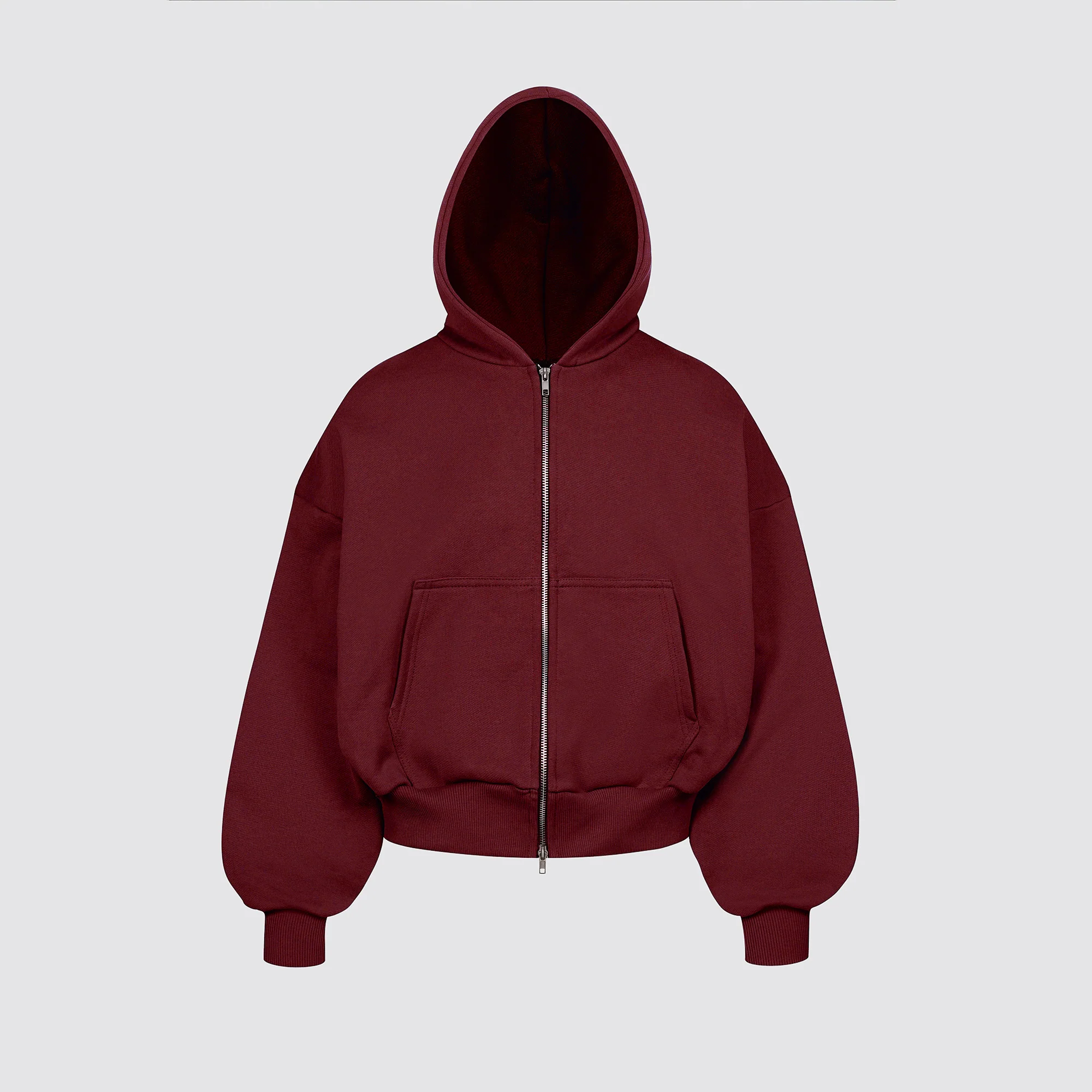 Boxy Ultra Heavyweight Double Zip Hoodie (Dark Cherry)