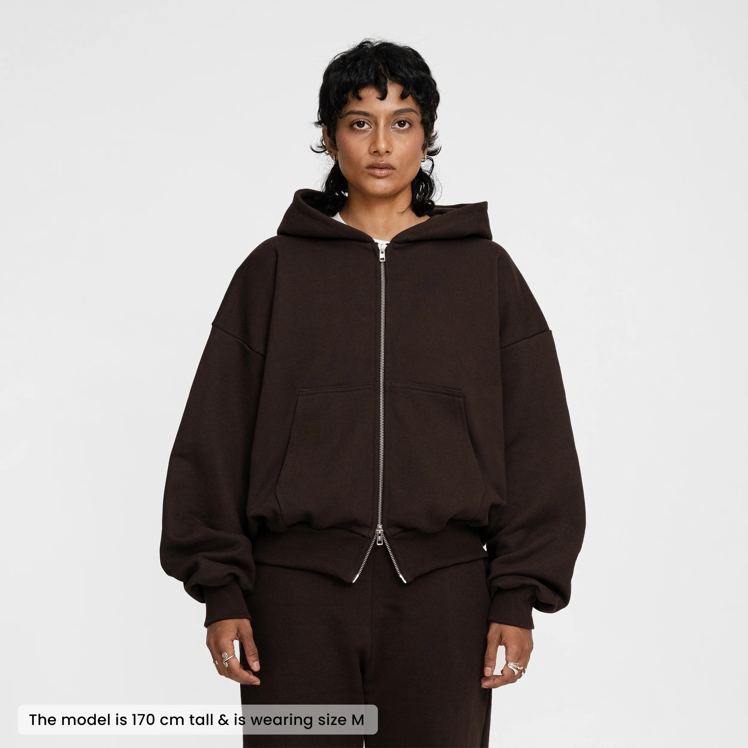 Boxy Ultra Heavyweight Double Zip Hoodie (Dark Chocolate) - Image 2