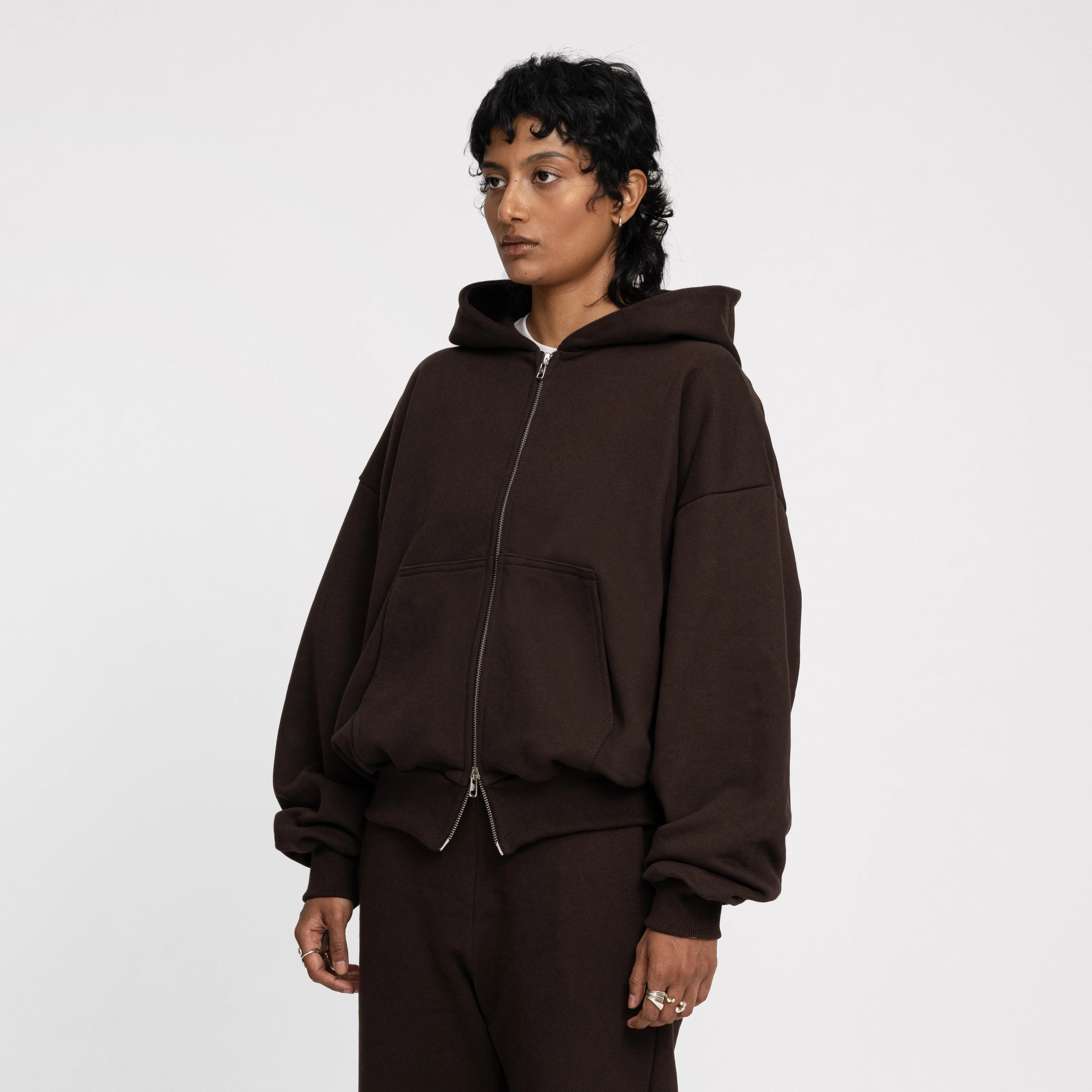 Boxy Ultra Heavyweight Double Zip Hoodie (Dark Chocolate) - Image 4