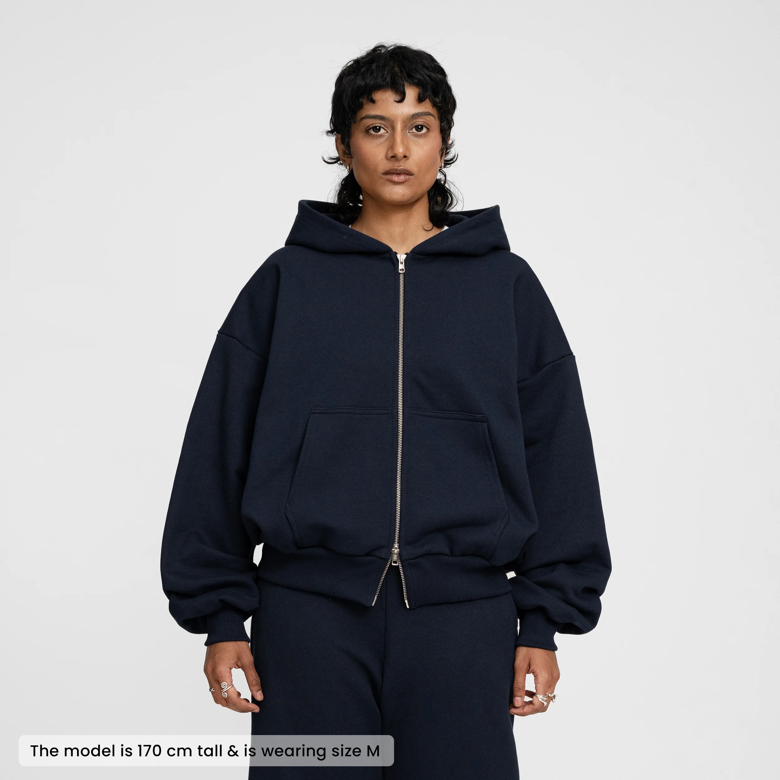 Boxy Ultra Heavyweight Double Zip Hoodie (Dark Navy) - Image 3