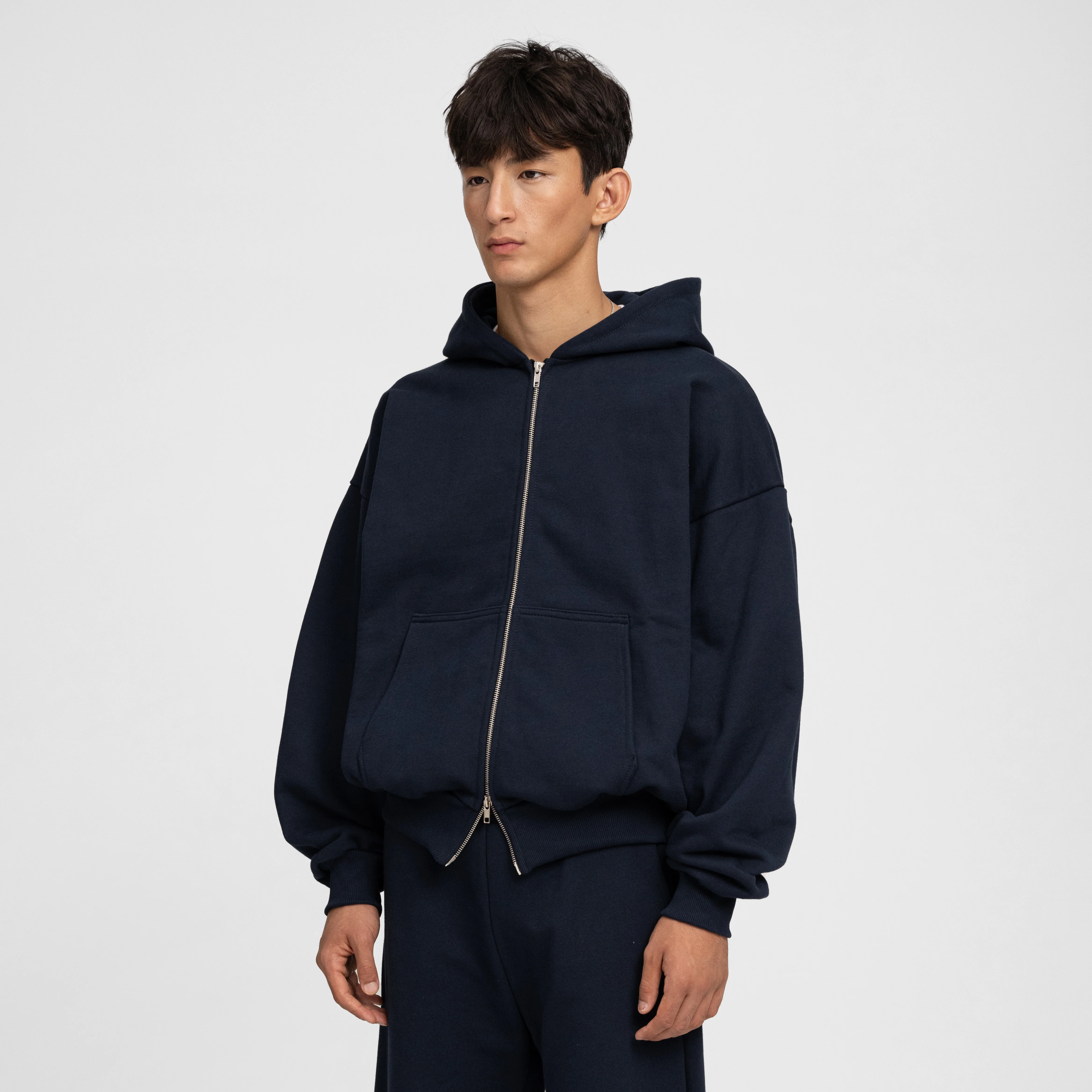 Boxy Ultra Heavyweight Double Zip Hoodie (Dark Navy) - Image 4