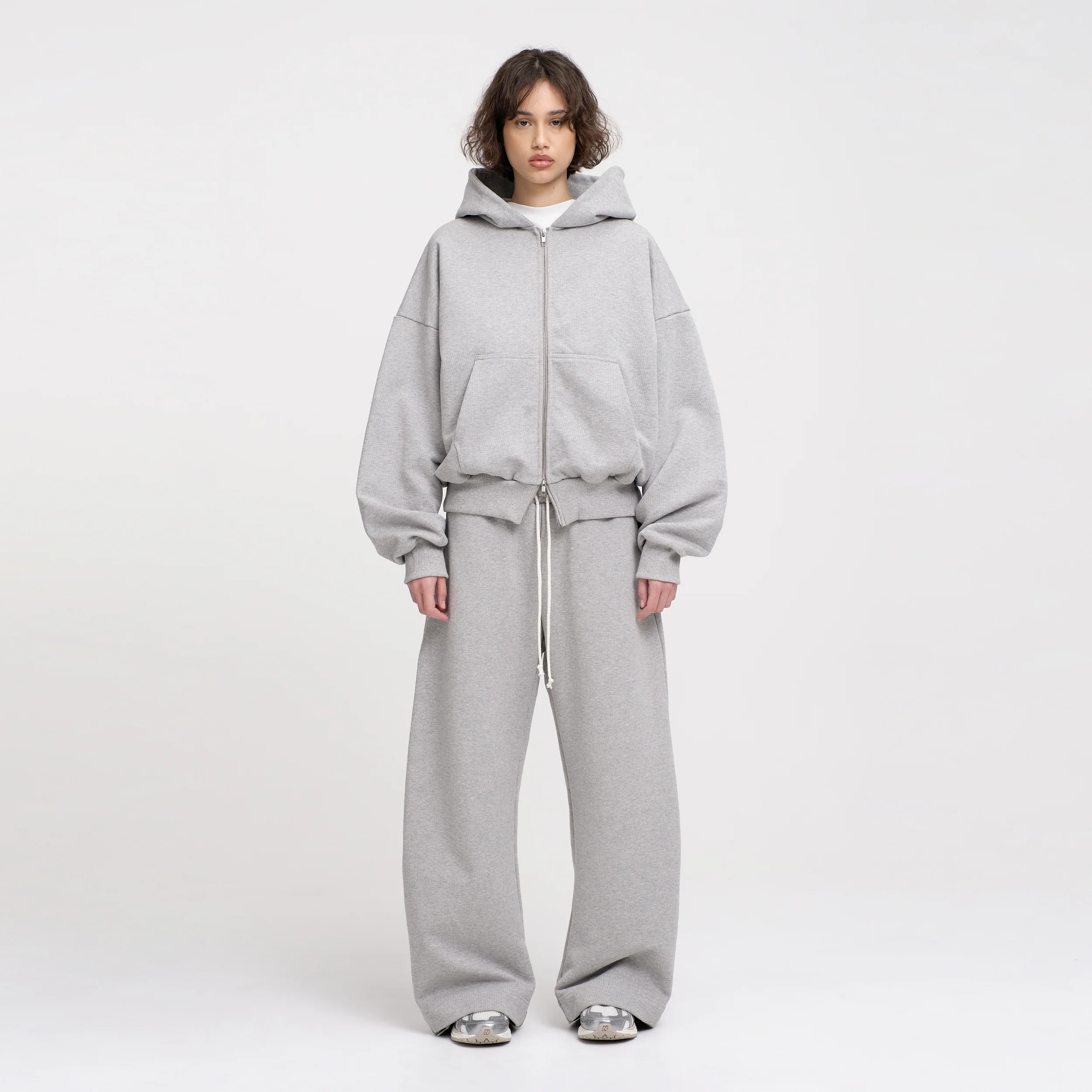 Boxy Ultra Heavyweight Double Zip Hoodie (Grey) - Image 4