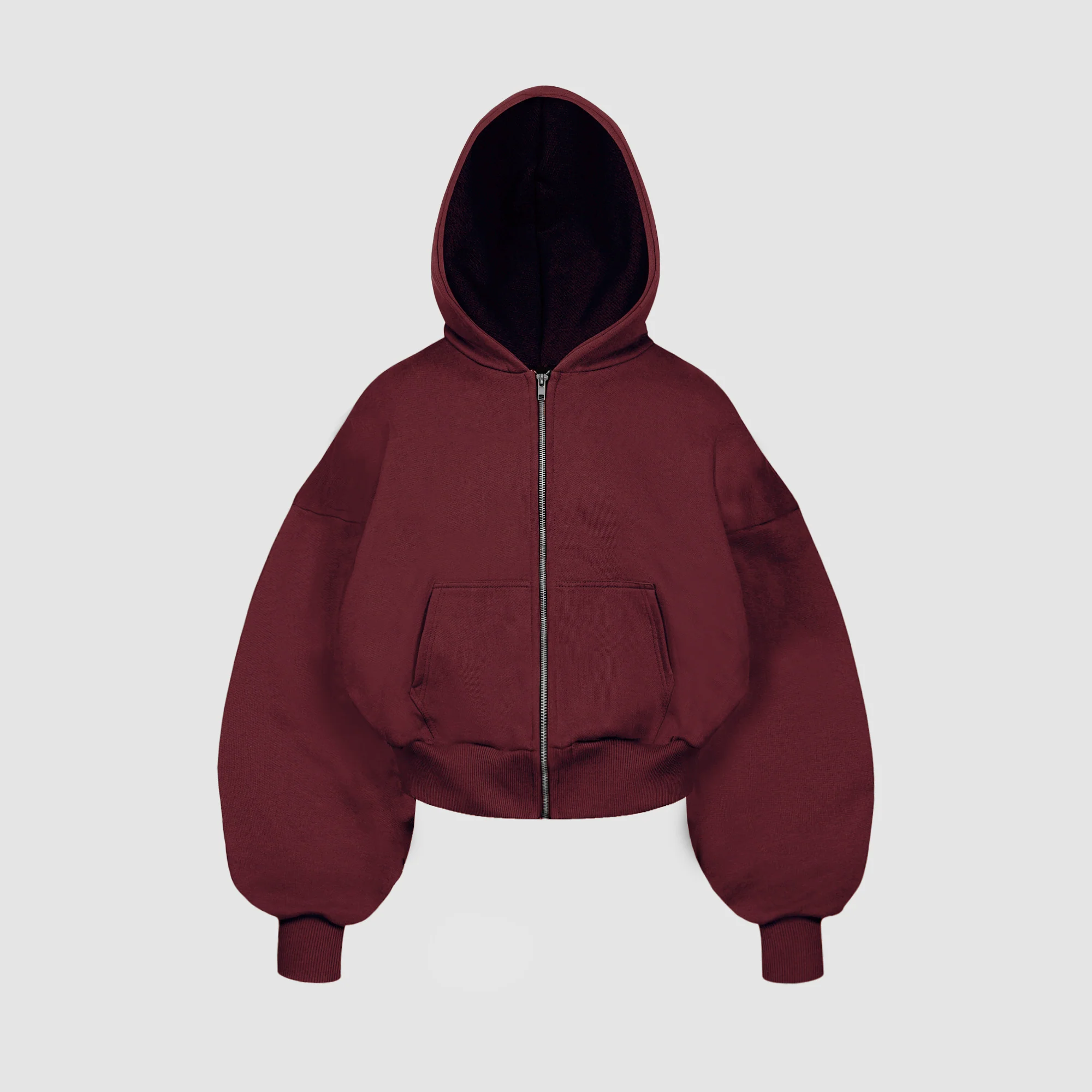 Women's Ultra Heavyweight Cropped Zip Hoodie (Dark Cherry) - Image 2