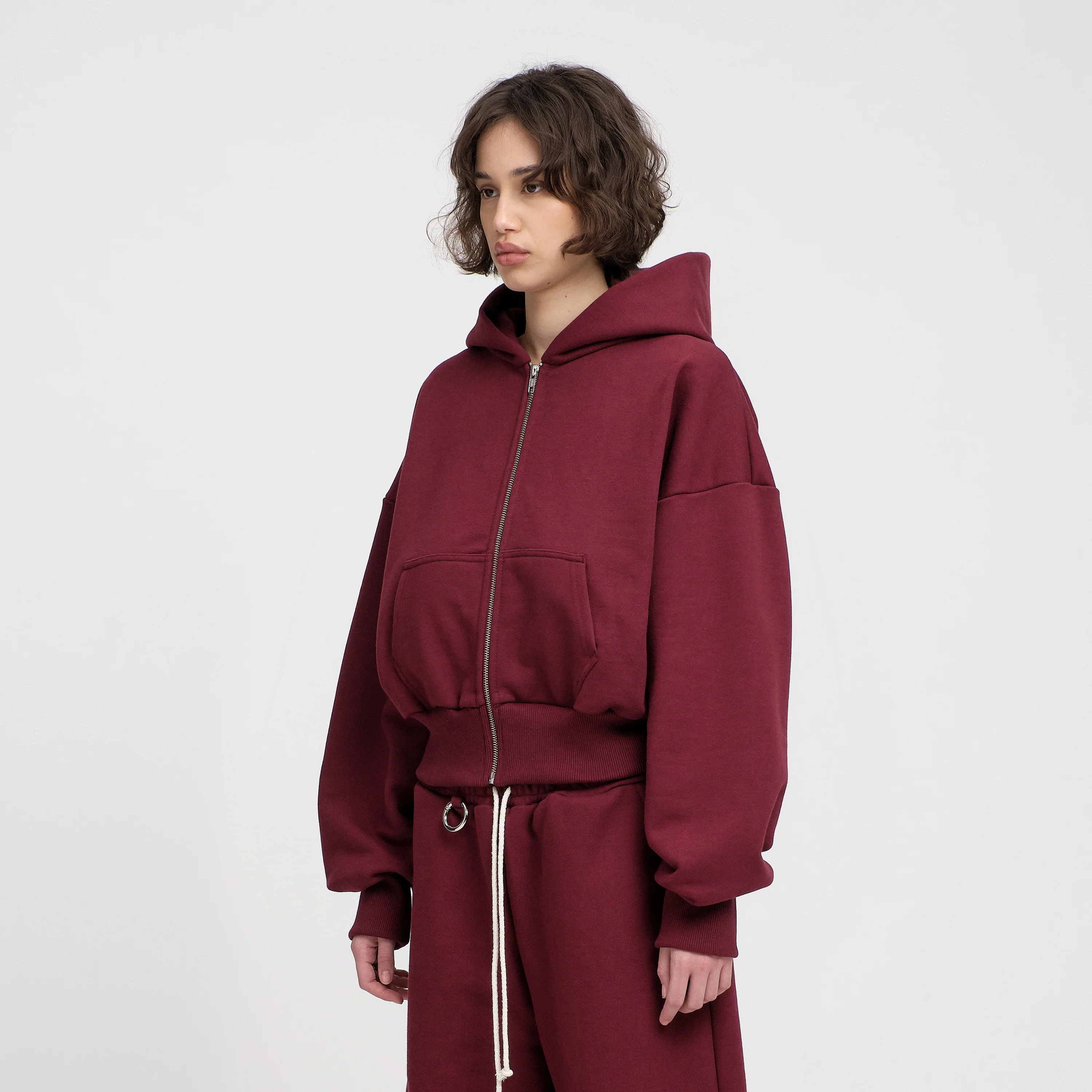 Women's Ultra Heavyweight Cropped Zip Hoodie (Dark Cherry) - Image 4